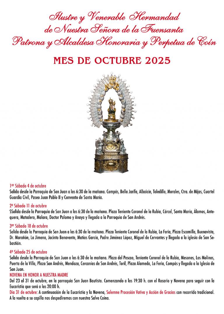 ACTOS MES DE OCTUBRE HDAD. FUENSANTA COÍN