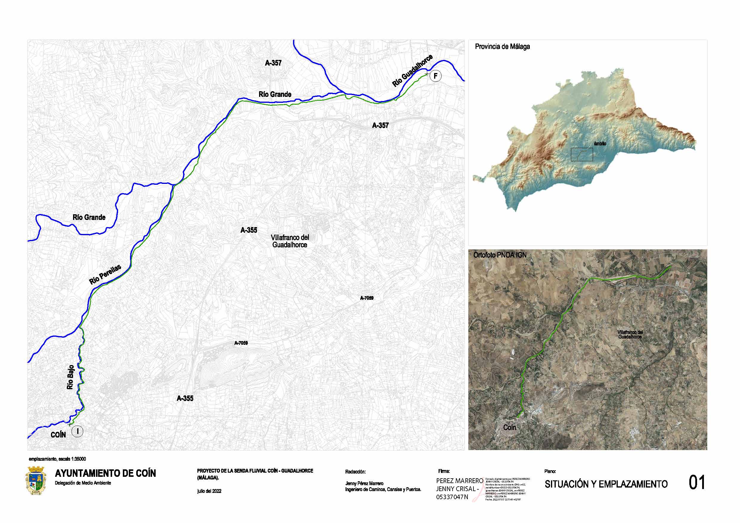 Plano recorrido proyecto Senda Fluvial Coín - Guadalhorce